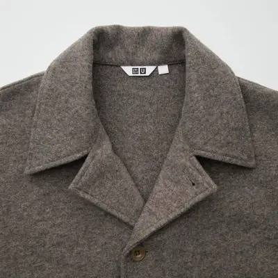 Uniqlo Fleece Jersey Overshirt Brown Front Closeup