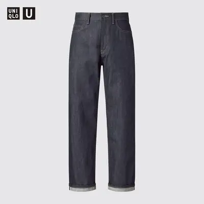 Uniqlo Selvedge Regular Fit Jeans Navy Mockup Front
