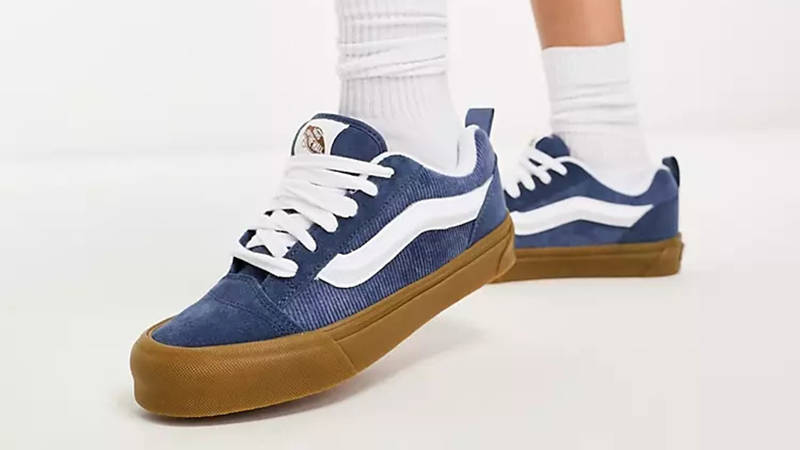 Van Knu Skool Corduroy Blue Gum VN0009QCBMB1 on feet