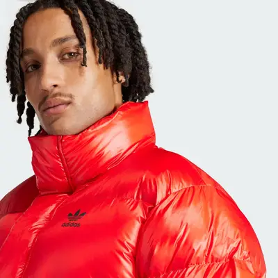adidas Midweight Down Puffer Jacket Active Red Front Closeup
