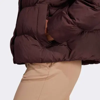 adidas Short Vegan Puffer Jacket Shadow Brown Closeup