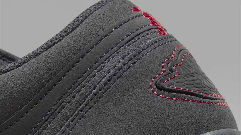 Air Jordan 1 Low Grey Red Stitch Closeup