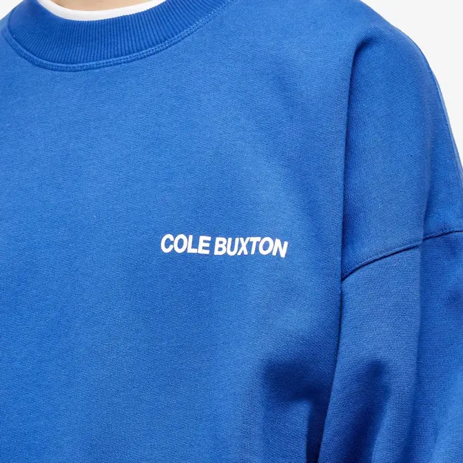 Cole Buxton Sportswear Crew Sweat Cobalt Blue Front Closeup