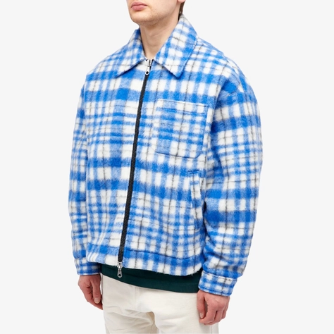 Cole Buxton Wool Check Overshirt Blue Front
