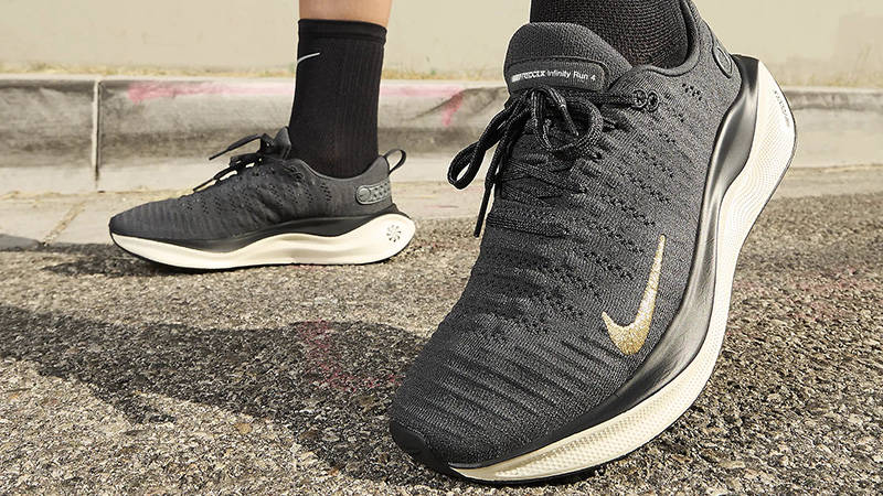 Nike InfinityRN 4 Road Running Dark Smoke Grey on foot closeup