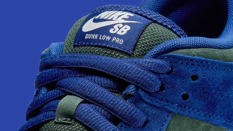 Nike SB Dunk Low Pro Green Royal Suede Top Closeup