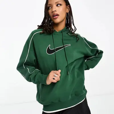 Nike Streetwear Oversized Fleece Hoodie Dark Green Feature