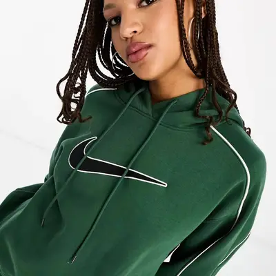 Nike Streetwear Oversized Fleece Hoodie Dark Green Front Closeup