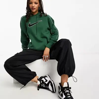 Nike Streetwear Oversized Fleece Hoodie Dark Green Front Tilt