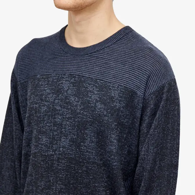 Stussy Engineered Panel Sweater Navy Front Closeup