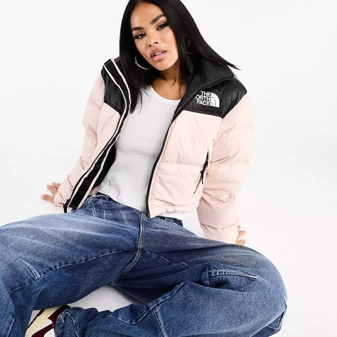 The North Face Nuptse Cropped Down Puffer Jacket Pink
