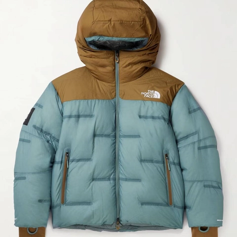 The North Face x Undercover NUPSTE Collage-Block Quilted Shell Hooded Down Jacket Blue Feature