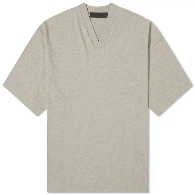the Linen Short Sleeve Shirt Spring Logo V-Neck T-Shirt Dark Heather Oatmeal Feature