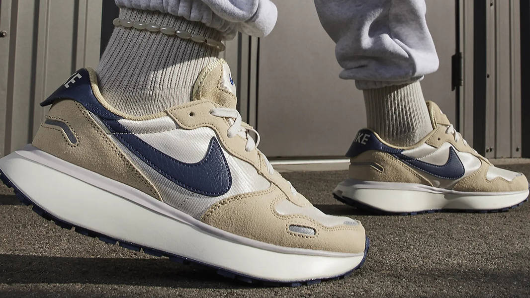Nike Phoenix Waffle Light Orewood Brown Navy FD2196-101 on feet