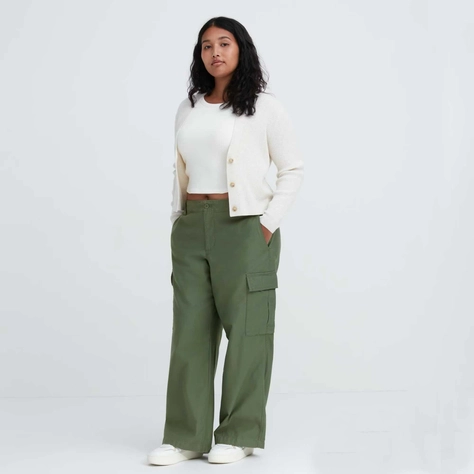 UNIQLO Wide Straight Leg Freight Trousers Green