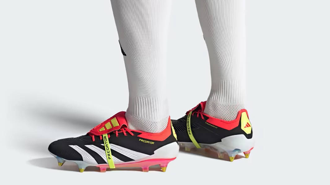 adidas Predator 24+ Soft Ground Boots Black Red IG7789 on feet