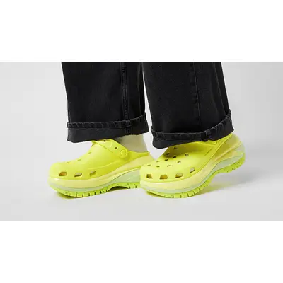 Crocs Mega Crush Clog Yellow on foot