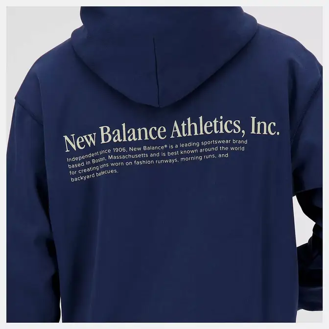 New Balance Athletics Embroidered Hoodie NB Navy Backside Closeup