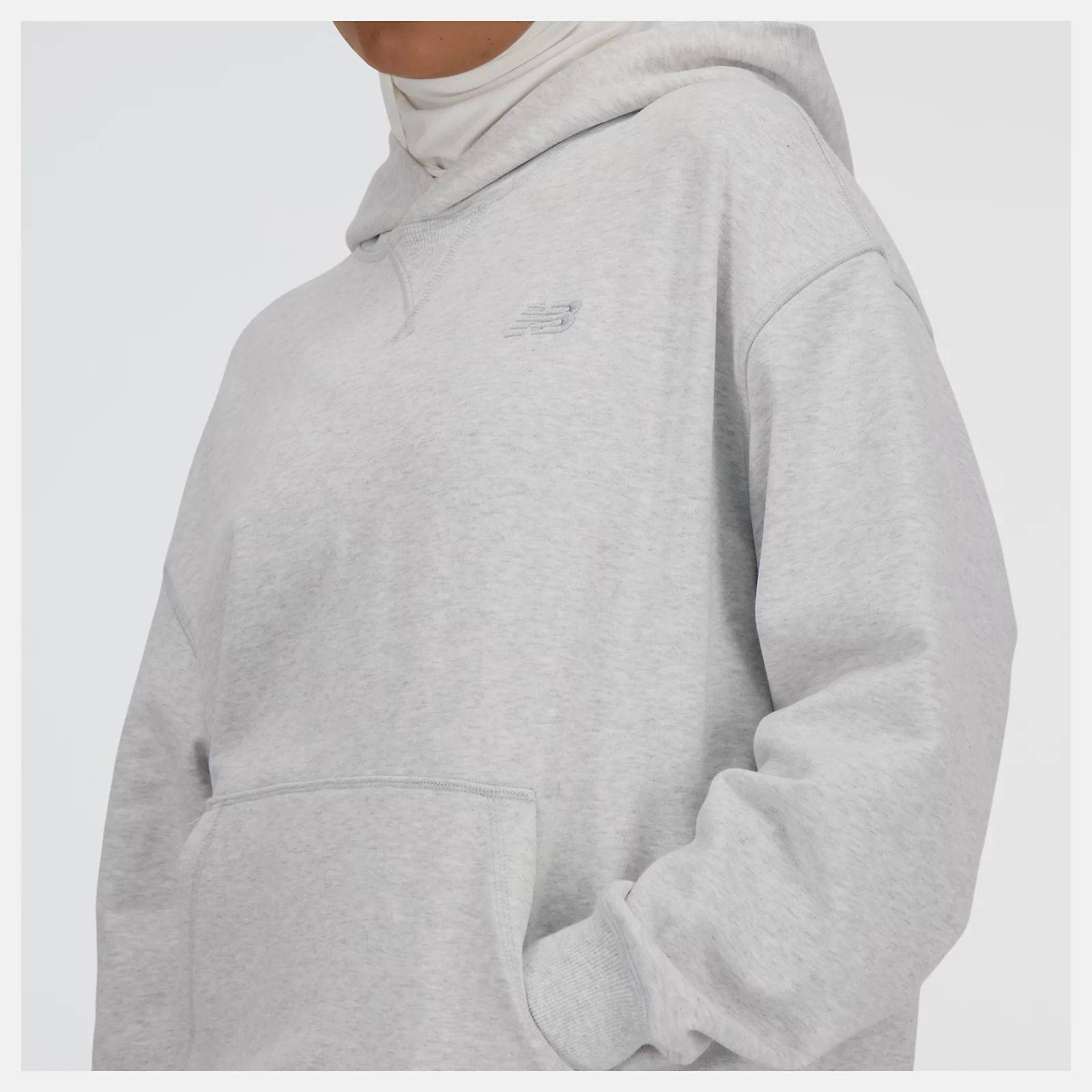 New Balance Athletics French Terry Hoodie Ash Heather Front Closeup