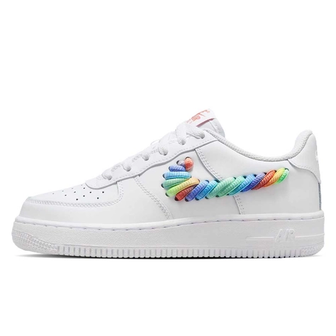 Nike lax Air Force 1 Low GS Rainbow Shoelace Swooshes White
