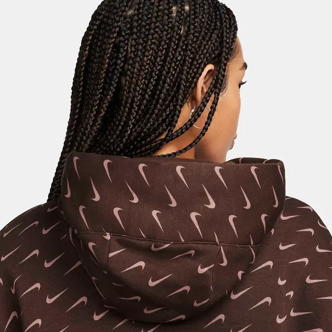 nike women shanghai style recipe youtube Fleece Over Oversized Printed Hoodie Baroque Brown Back Closeup
