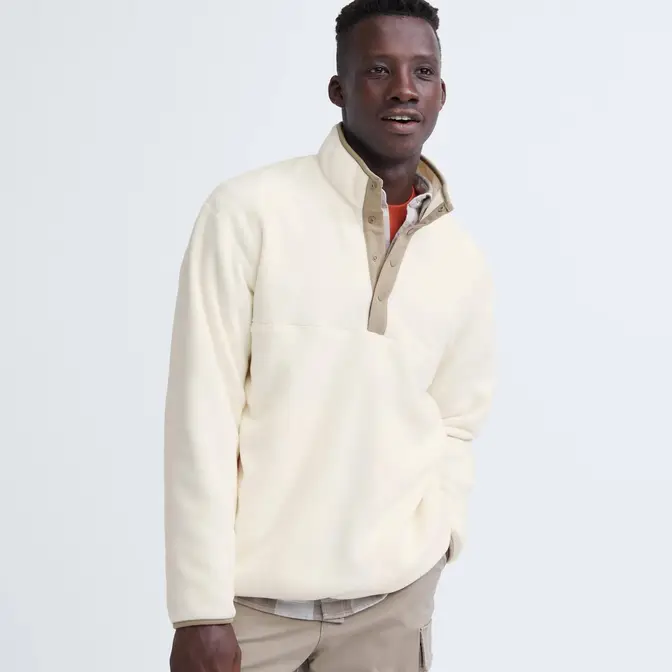Uniqlo Fleece Button-up Pullover Off White Feature