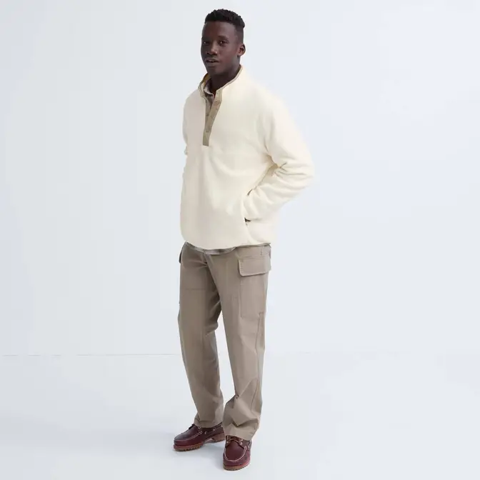 Uniqlo Fleece Button-up Pullover Off White Full Image