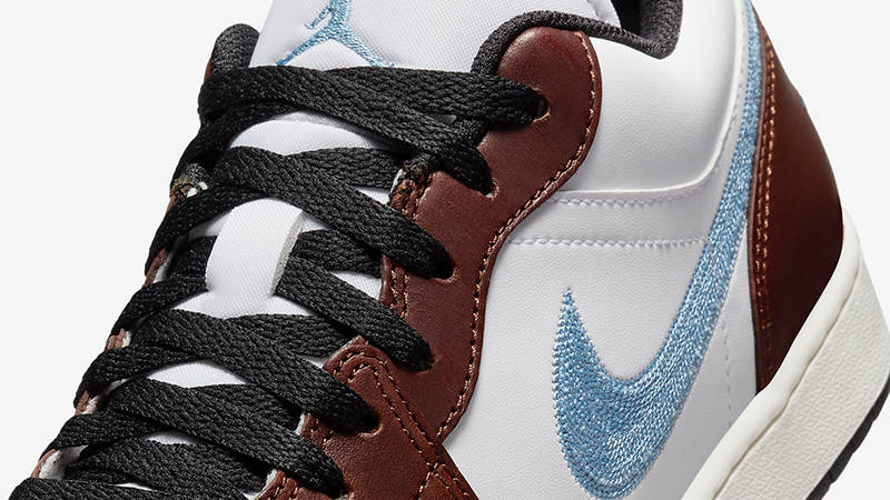 Air Jordan 1 Low Embroidered White Brown Blue FQ7832-142 Detail