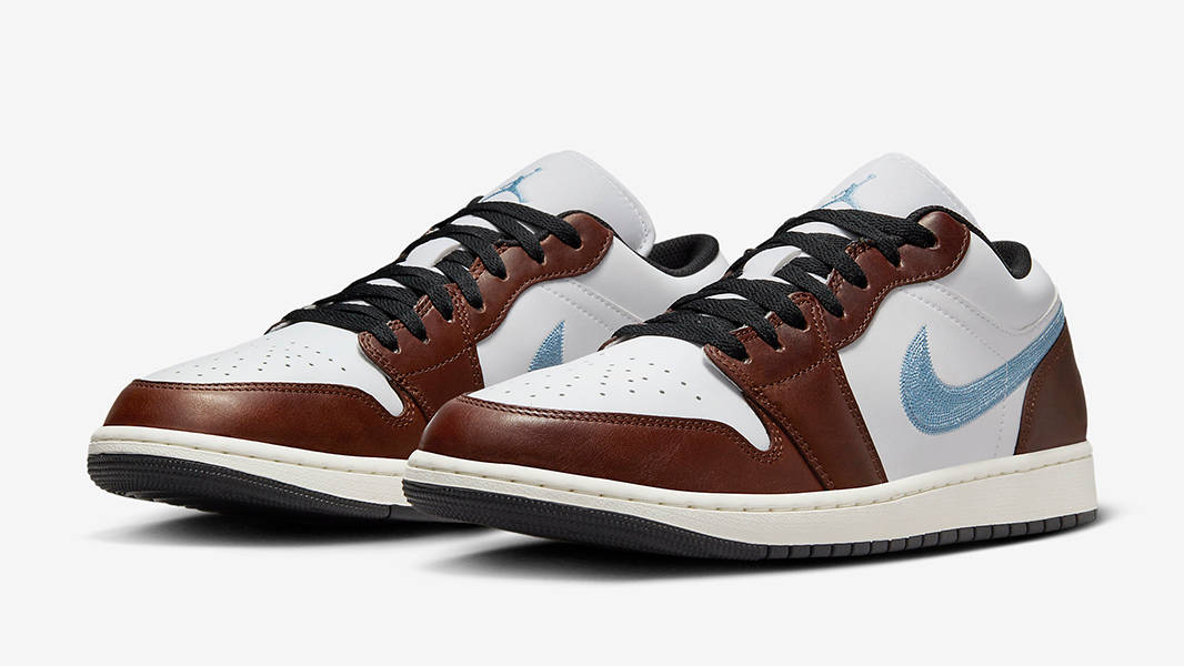 Air Jordan 1 Low Embroidered White Brown Blue FQ7832-142 Side