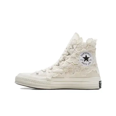 The Comme des Garçons x Converse leather Chuck 70 High in Bright Green Ivory Lace