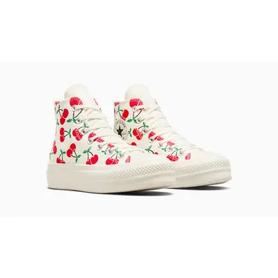 converse all star high lifes too short to waste sneakers item Cherries Lift Platform High White Red A08096C Front