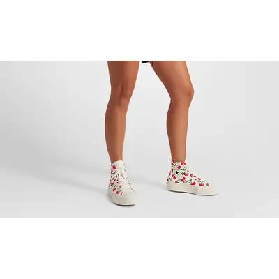 converse all star high lifes too short to waste sneakers item Cherries Lift Platform High White Red A08096C on feet
