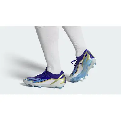 Crazyfast x adidas Messi Elite Firm Ground Boots Lucid Blue ID0710 on feet