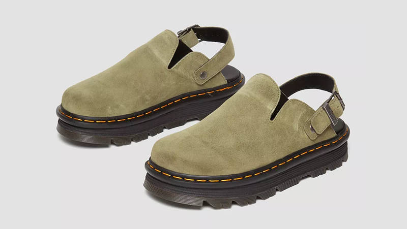 Dr. Martens Zebzag Suede Platform Mules Muted Olive 31657357 Front