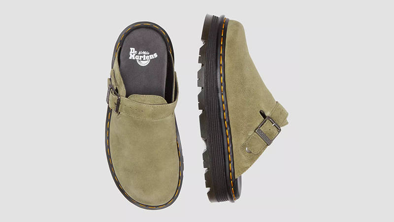 Dr. Martens Zebzag Suede Platform Mules Muted Olive 31657357 Top