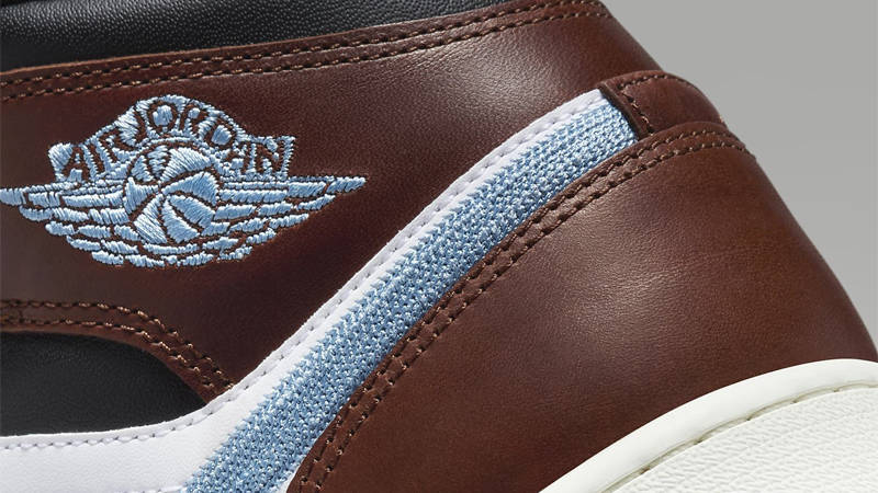 Air Jordan 1 Retro Mid SE Brown Blue Grey Closeup