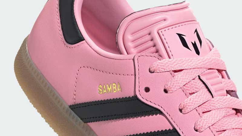 Lionel Messi x adidas Samba Pink Black Closeup