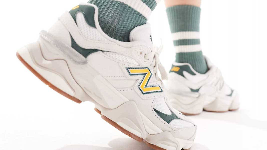 New Balance 9060 White Green Gold On Foot Side 1
