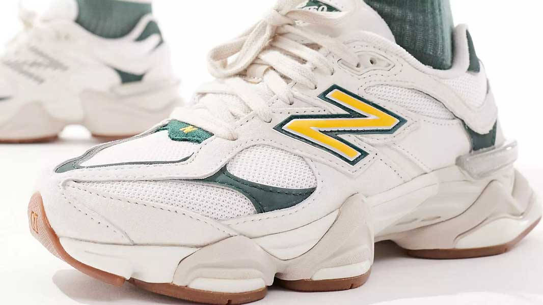 New Balance 9060 White Green Gold On Foot Side