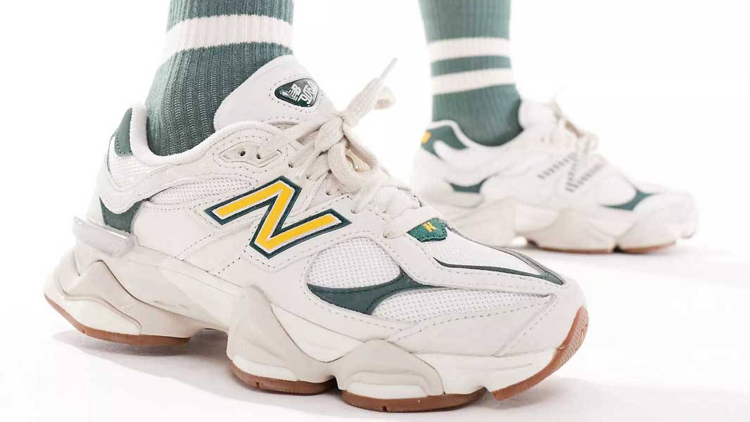 New Balance 9060 White Green Gold On Foot