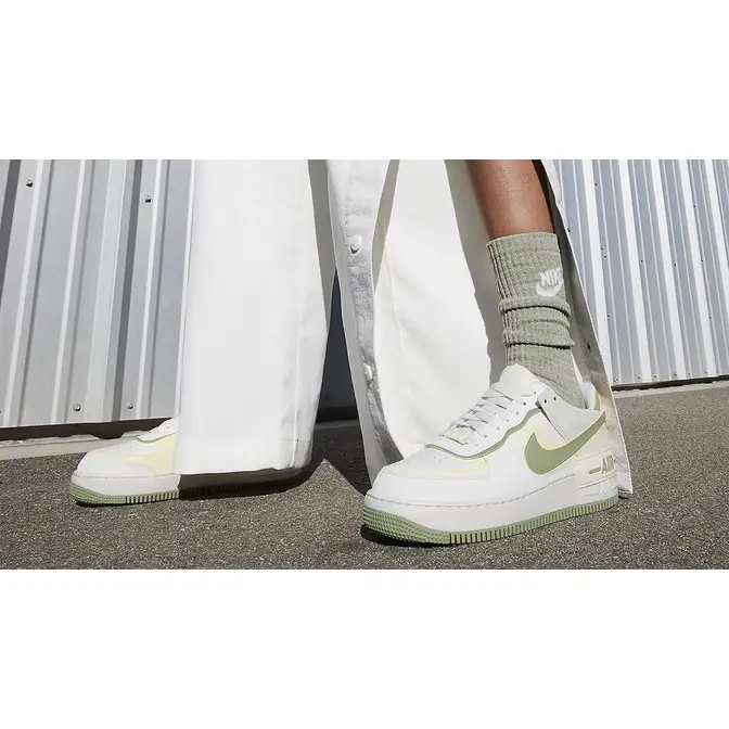 Nike Air Force 1 Shadow Pale Ivory Oil Green FN6335-101 on feet