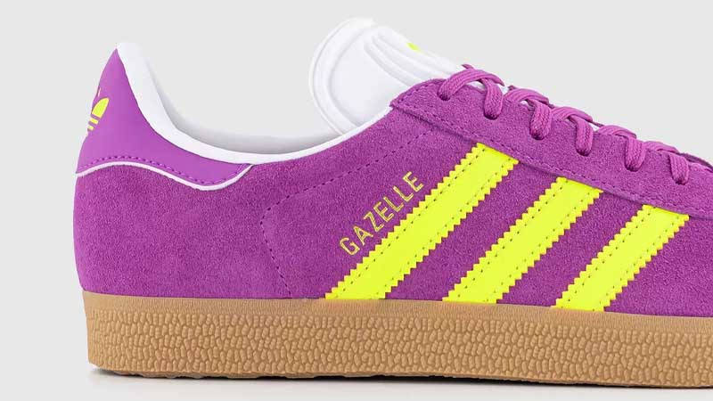adidas Gazelle Purple Yellow Closeup