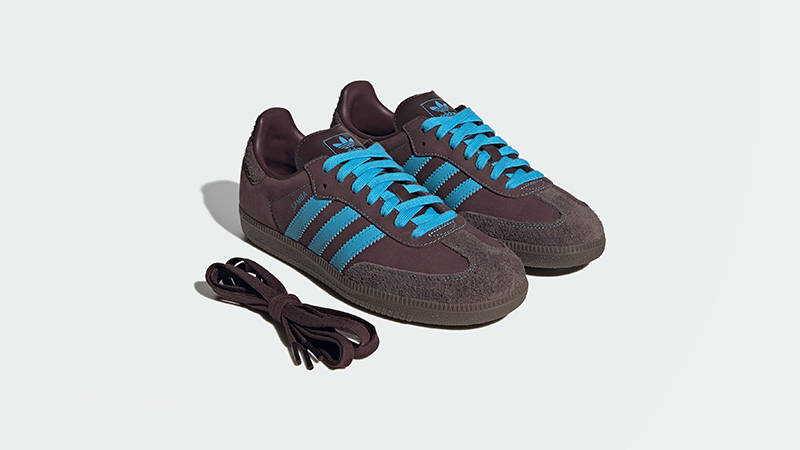 adidas Samba OG Shadow Brown Sky Rush JI2733 front with lace