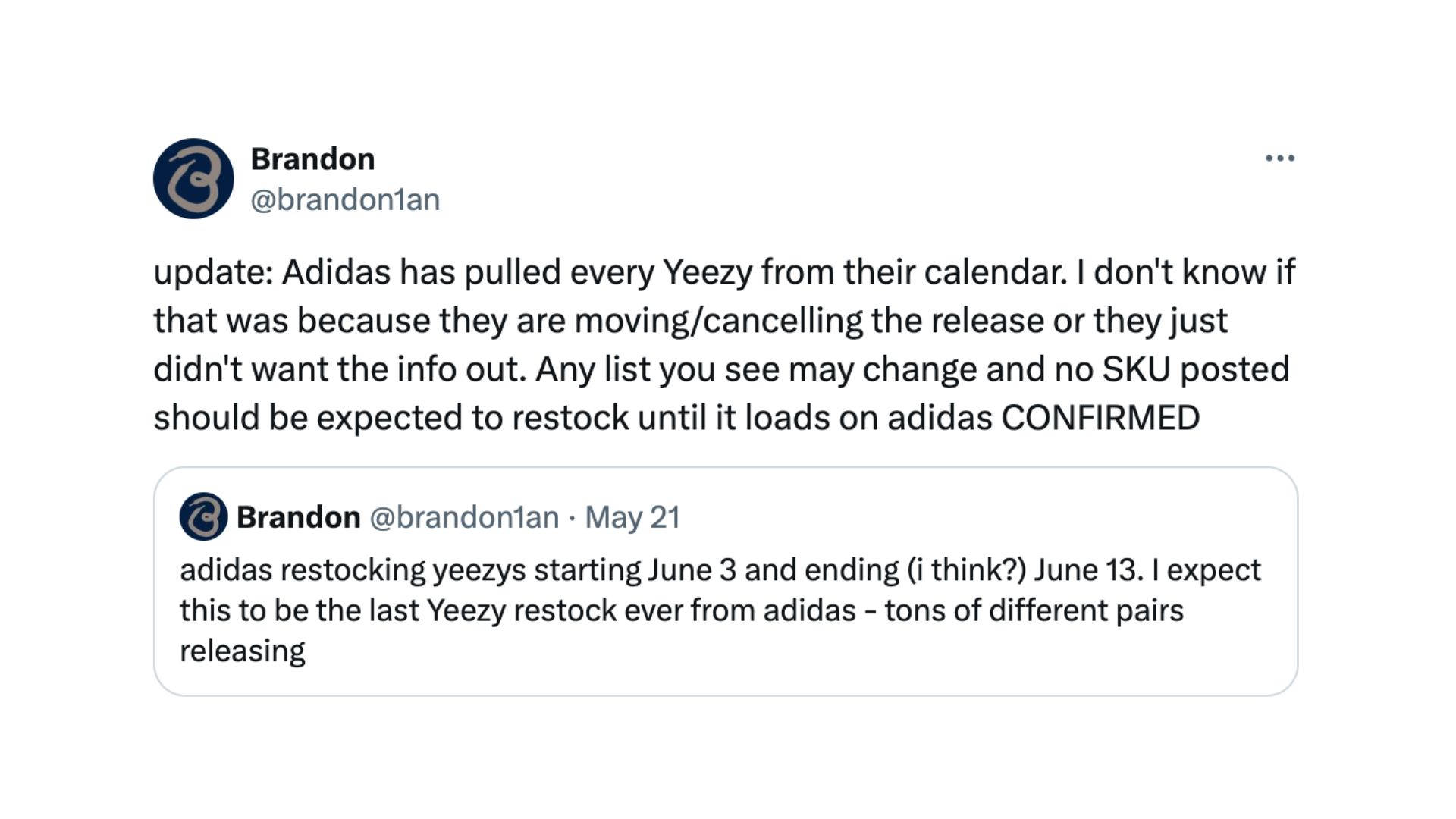 Adidas has pulled every Yeezy from their calendar