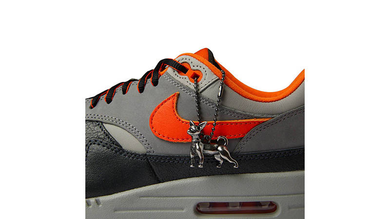 HUF x Nike Air Max 1 Brilliant Orange swoosh