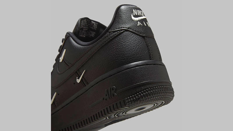 Nike Air Force 1 Low Black Silver Mini Swoosh heel