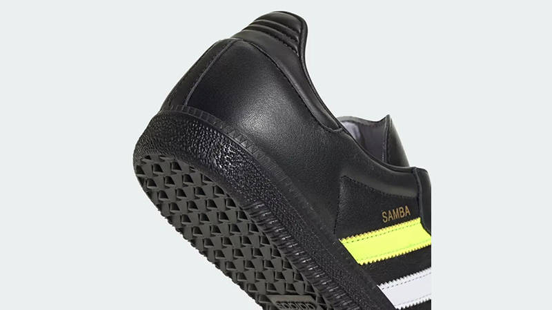 adidas Samba OG Black Solar Yellow heel