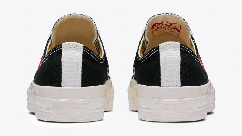 Low Top Black Chucks With Red Heart Comme Des Garcons Play X