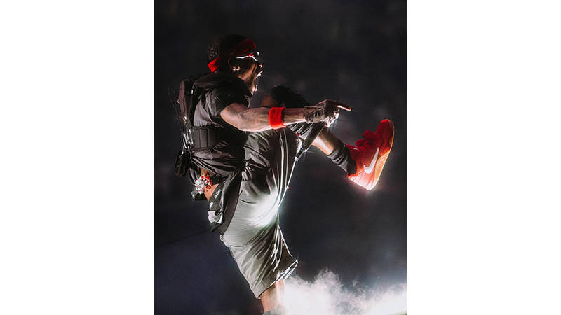 Travis Scott x Jordan Jumpman Jack Red Gum side on foot