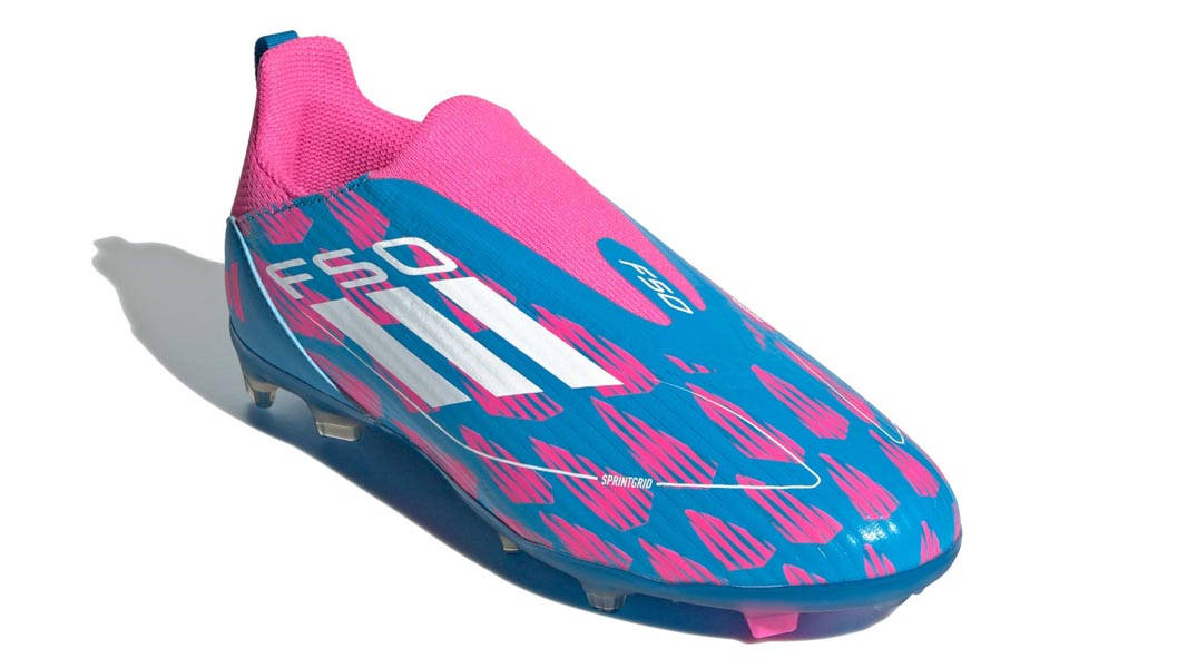adidas F50 League Laceless FG Kids Blue Pink Front